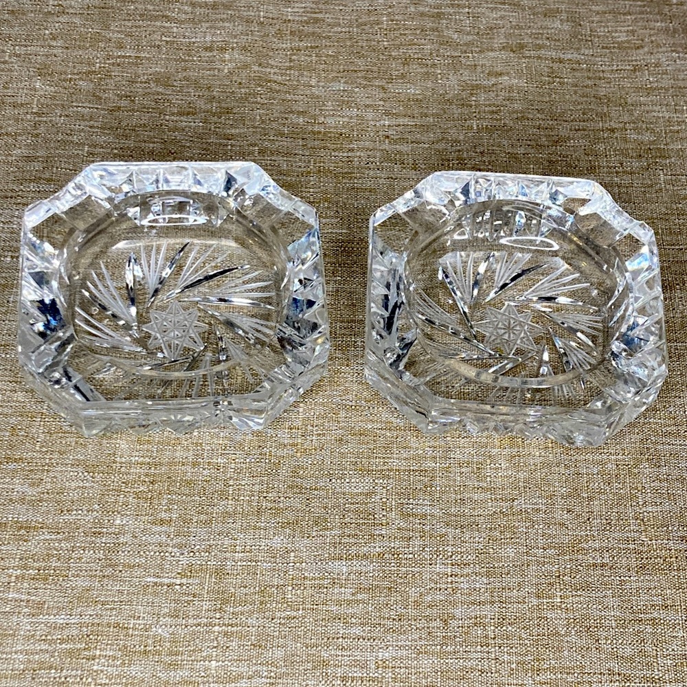 Set of 2 Vintage Pinwheel and Star of David Crystal Glass Ashtrays